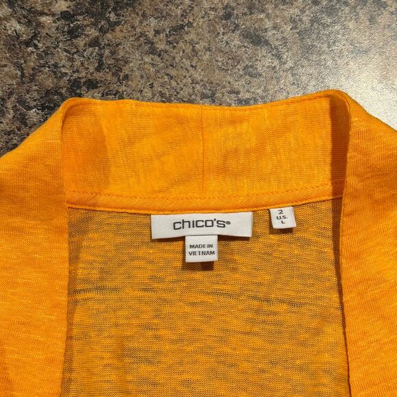 Chicos Cardigan Linen Minimalist Coastal Grandma Boho Summer Orange 2 Large 12 - Picture 3 of 6